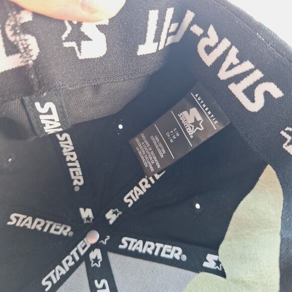 Starter STAR-FIT Flat Brim Hat Cap Fitted Small/Medium Black Gray Logo - Picture 8 of 8